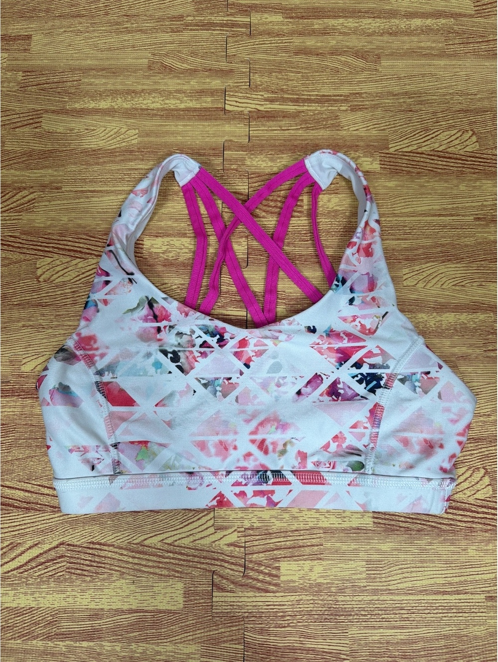Activ8 Sports Bra Women’s Small Pink White Floral Geometric Strappy Back